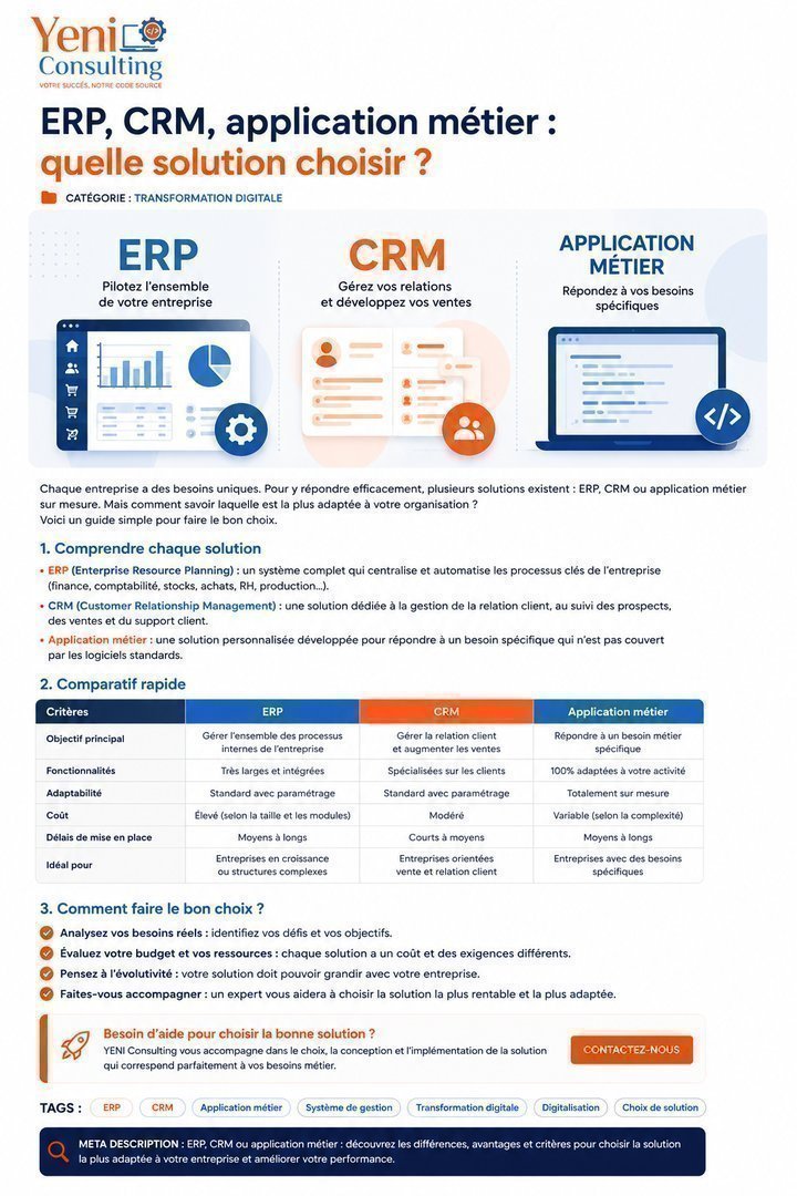 ERP, CRM, application métier : quelle solution choisir ?